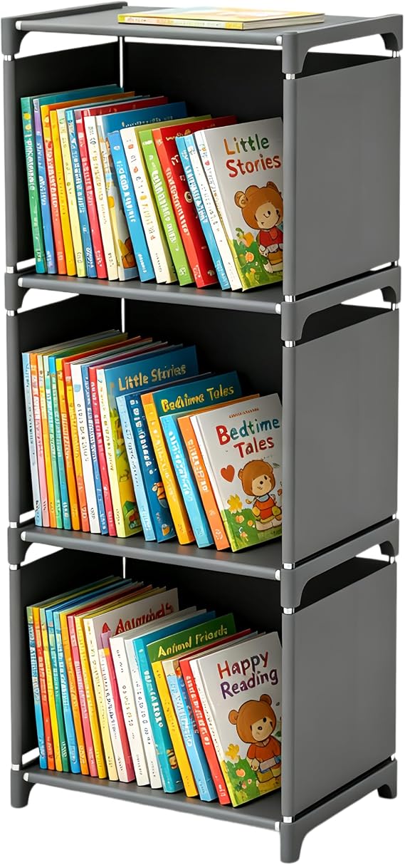 RIIPOO Book Shelf, 3-Cube Storage Organizer, Metal & Fabric Bookcase for Small Spaces, Bedroom, Living Room