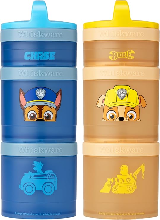 Whiskware Paw Patrol Stackable Snack Containers for Kids and Toddlers, 3 Stackable Snack Cups for School and Travel, Chase & Rubble (Pack of 2)