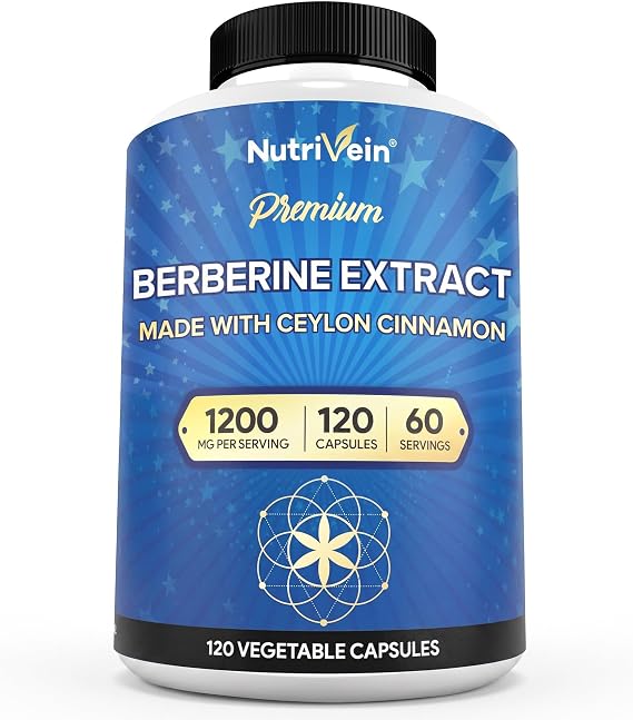 Nutrivein Premium Berberine HCL 1200 mg - 120 Caps: Berberine Supplement