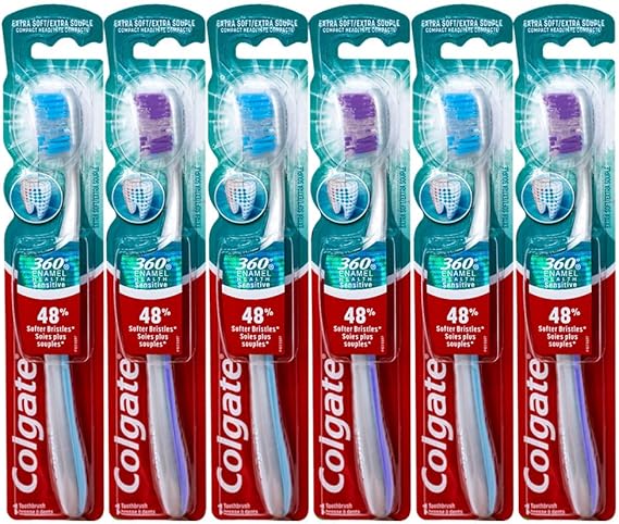 Colgate 360 Enamel Health Sensitive Toothbrush, Compact Head, Extra Soft - Pack of 6