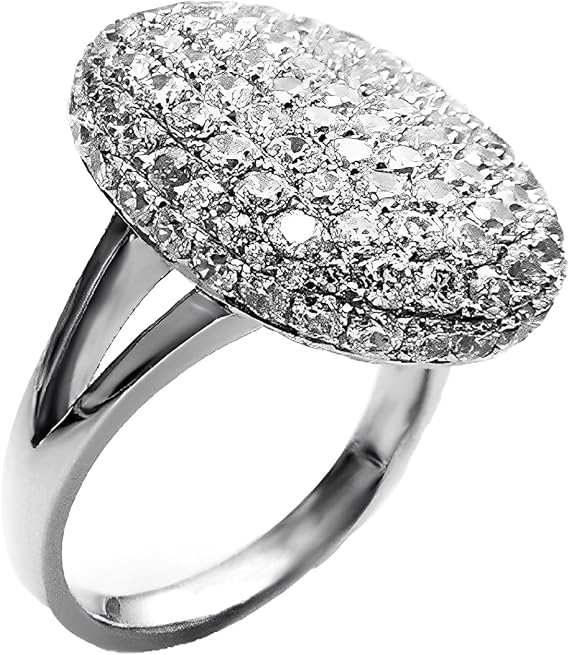 IMINI Dainty Oval Shaped Crystal Ring - Silver Plated Cubic Zirconia Full Drill Band, Daylight Statement Cocktail Jewellery for Women, Bridal Engagement Wedding Gift