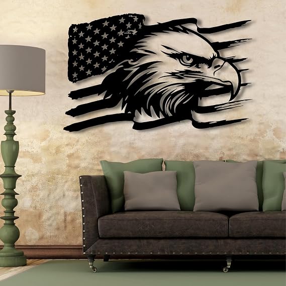 American Eagle Metal Wall Art, US Large Eagle Wall Sign, Fourth of July Independence Day Flag, Patriotic Gift (41x26 Inches / 105x66cm, Style 2)
