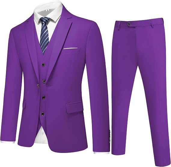 Men's 3-Piece Slim Fit Suit Set - Solid Color One-Button Tuxedo, Ideal for Weddings and Business