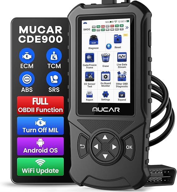MUCAR CDE900 OBD2 Scanner, Full OBD2 Car Code Reader Diagnostic Scan Tool, 4" Touchscreen & Android 6.0, AutoVIN, Emission Test, Live Data, DTC Lookup, One-Click Update & Print, 2GB RAM Runs Fast