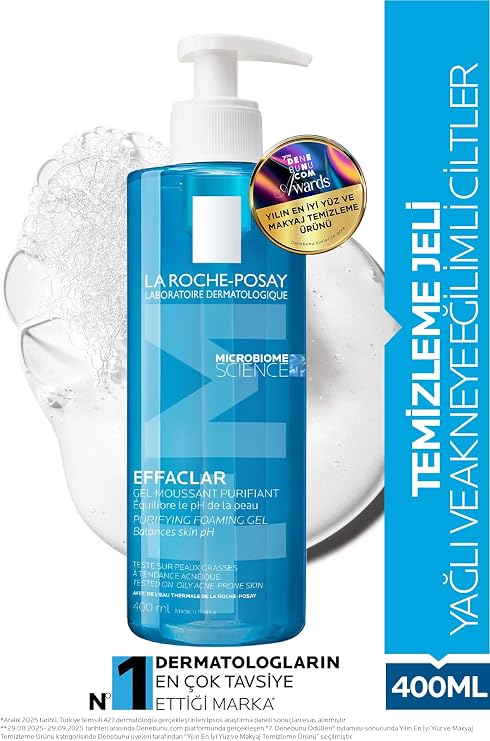 La Roche Posay Effaclar Yüz Temizleme Jeli, Yağlı ve Akneye Eğilimli Ciltler İçin, 400 ml