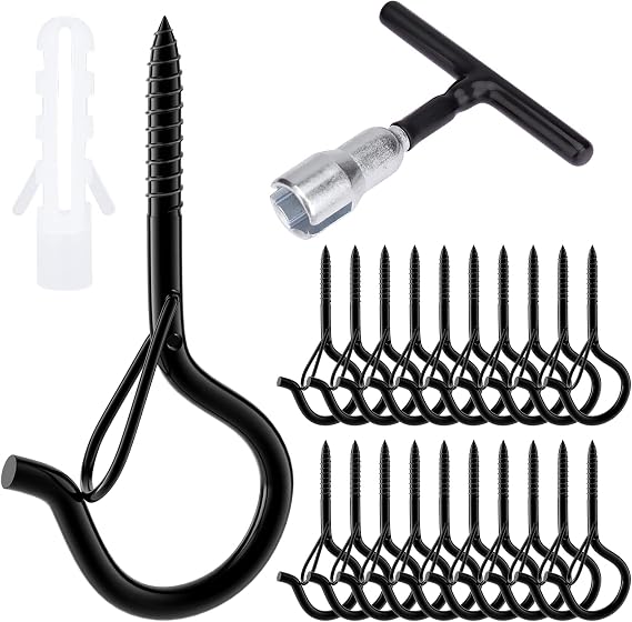 MOGADEE® Screw Hooks, Black, Hooks for Screwing 20 Pieces Ceiling Hooks + 1 Piece Hook Screwdriver, Screw Hook with Secure, Hook Screws for Hanging Plant Baskets