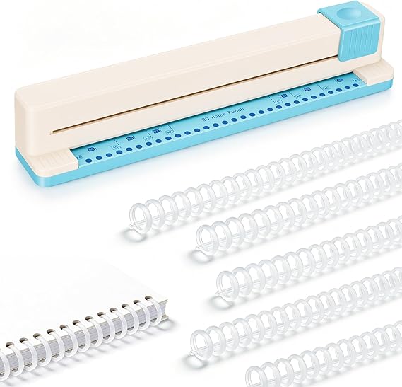 Binding Machine with 30 Holes Manual Hole Punch with 6 Transparent Binding Spirals Binding Machine Spiral Binding Punches up to 3 Sheets for A4 A5 A6 A7 for DIY Planner Albums and Notebooks