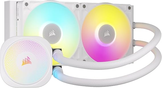 Corsair iCUE LINK TITAN 240 RX RGB Liquid CPU Cooler – 240mm AIO – 2x RX120 RGB Fans Included – Fits Intel LGA 1851/1700, AMD AM5/AM4 – iCUE LINK System Hub Included – White