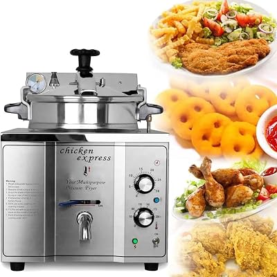 3000W Commercial Deep Fryer, 16L Countertop Electric Pressure Air Fryer, Stainless Steel Chip Fryer Temperature Control 50-200C, Fried Chicken Stove, for Kitchen Home Restaurant