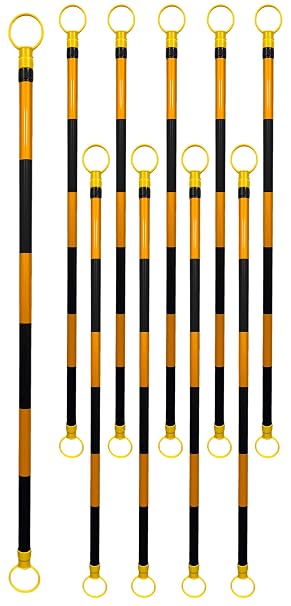 6.5-10 ft Black/Yellow Reflective Expandable Cone Bars, 10-Pack