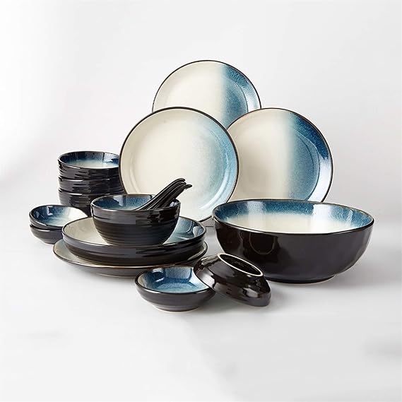 Dinner Plate 18-Piece Ceramic Dinnerware Set Elegant Dinner Plates Set, Service for 4, Durable Round Dinner Plate Sets, Microwave Oven and Dishwasher Safe Tray