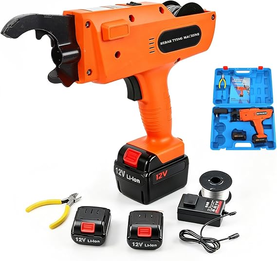 Automatic Rebar Tier Tying Machine, Cordless Electric Rebar Tie Machine | Adjustable Tying Range for 0.2"-2.3" Steel Rebar,  with Carrying Box, for Construction & Rebar Work 8-34mm