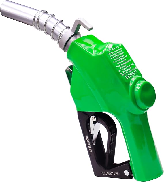 1" Inch NPT Green Automatic Fuel Nozzle Heavy Auto Shut-Off Aluminum Alloy Diesel Petrol Fuel Transfer Pump Nozzle W/Three Notch Hold Open Clip The Max Flow Rate 32 GPM Not for gravity tank