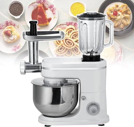 Electric Kitchen Mixer,3-in-1 Multifunctional Stand Mixer with 1.5L Blender and Meat Grinder with 6L Stainless Steel Bowl 6 Speed Food Mixer for Home Cooking