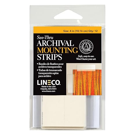Lineco See-Thru Polyester Mounting Strips, 4 inches, 12 PCS | Hingeless Mount Artwork to Mats, Sturdy for Prints, Documents, Photos, Paper and More