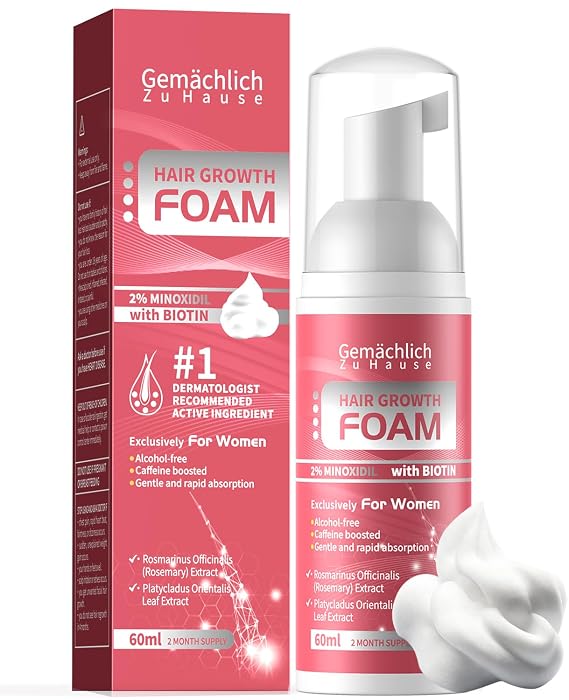 Minoxidil Foam for Women Hair Growth - Hair Regrowth Serum Treatment with Biotin, Caffeine, Rosemary Extract - Hair Loss Solution for Helps Prevent Thinning, Thickening Fuller Hair, Non-Greasy - 60ml
