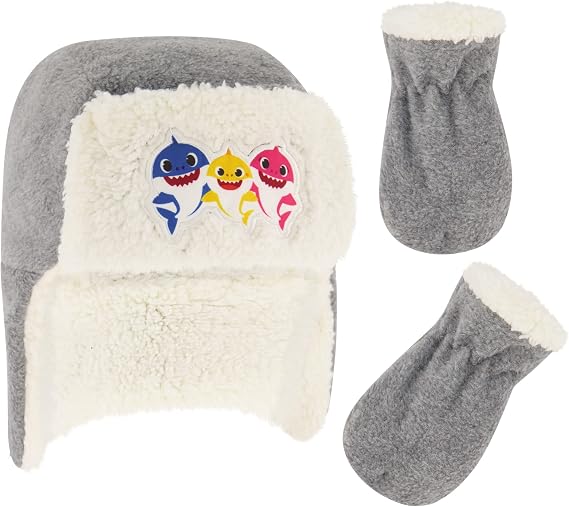 Pinkfong Boys Winter Hat and Mittens Set, Baby Shark Toddler Beanie for Ages 2-4