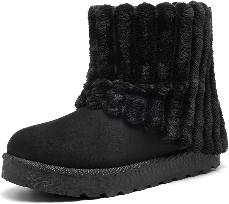 Women's Platform Suede Ankle Snow Boots Winter Warm Fuzzy and Plush Fur Lined Anti-Slip Short Pull On Cuff Boots
