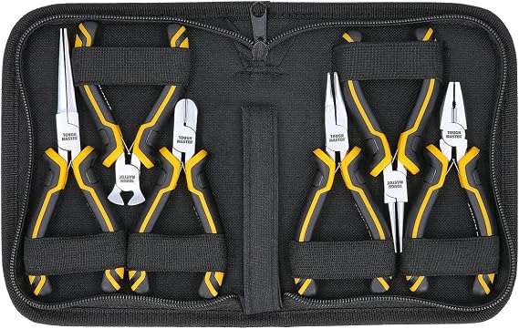 TOUGH MASTER Small Pliers 6pcs Jewellery Mini Plier Tool Kit with Zip Storage Case for Electronics Repair, Jewelry Making, Craft & DIY Tools