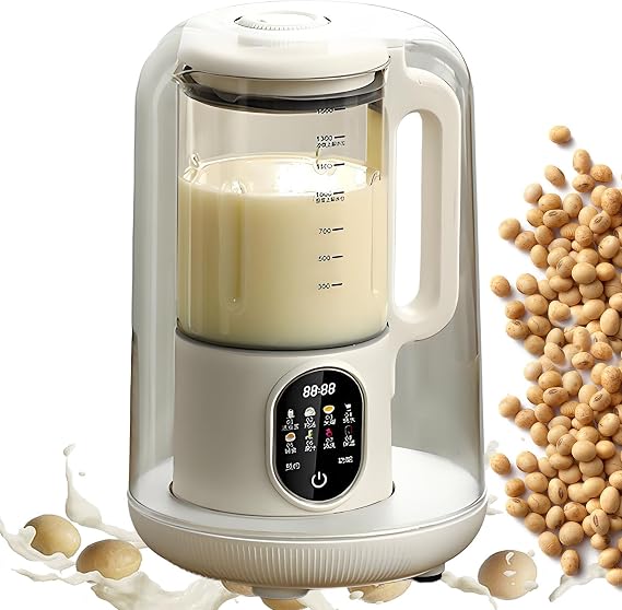 1500ML Soy Milk Maker, 8-in-1 Nut Maker with Automatic Cleaning & Warming Boiling Water & Delayed Start, Multifunctional Soymilk, Juice, Nut Milk, Smoothie