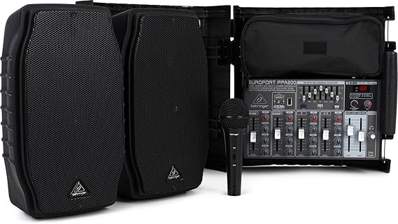 Behringer EUROPORT PPA200 Ultra-Compact 200 Watt 5 Channel Powered Mixer with Wireless Microphone Option, Klark Teknik Multi-FX Processor and FBQ Feedback Detection