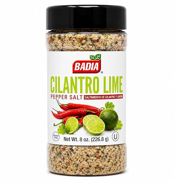 Cilantro Lime Pepper Salt, 8 Ounce | A zesty blend of cilantro, lime, pepper, and kosher salt that adds bright flavor to meats, seafood, vegetables, and tacos