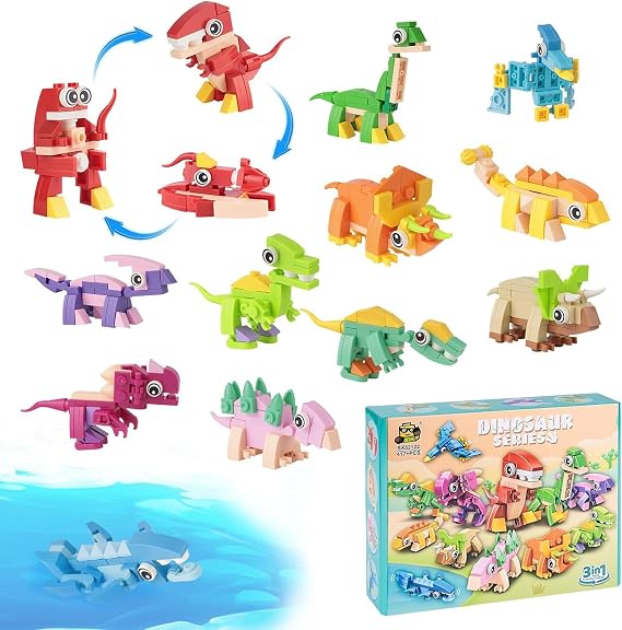 12 PCS Building Blocks Mini Dinosaurs Toys - Dinosaurs Building Block Set, Party Bag Fillers for Kids, Birthday Present Gifts, Pass The Parcel Prizes, Party Bag Filler