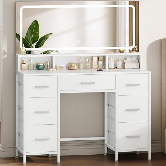 Hzuaneri Dressing Table with Large Mirror, Dressing Table with Storage