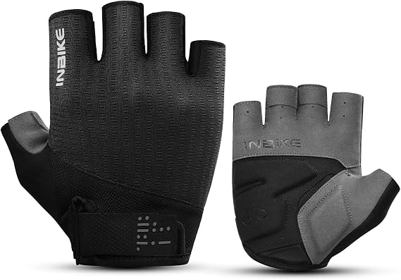 INBIKE Cycling Gloves for Men Women, Shock-Absorbing Memory Gel Padded Road Bike Gloves, Bicycle Breathable Half Finger Touchscreen Reflective Biking Gloves