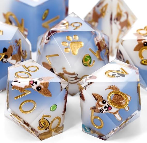 Chihuahua 7Pcs DND Dice Set,Sharp Edge Dog Resin Dice for RPG MTG