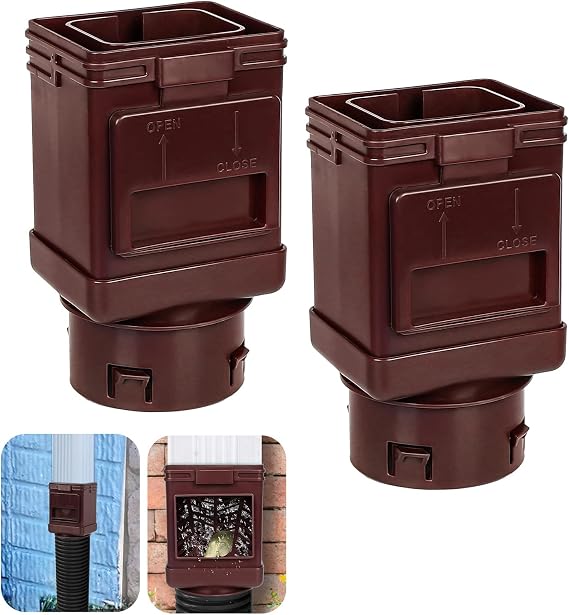 (2 Packs) Downspout Leaf Filter Downspout Cleanout,Leaf Removers, Gutter Downspout Protection,Downspout Diverter,Fits 2X3 and 3X4 Drainpipe- Brown