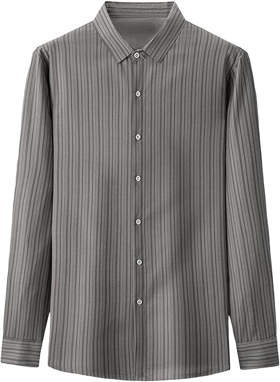 Men's Striped Casual Loose Long Sleeve Shirt Classic Vertical Striped Beach Vaction Dress Shirts Summer Shirt