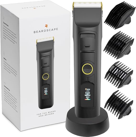 Brio Beardscape V2 Cordless Beard Trimmer for Men with Ceramic Blade, Black | Beard Trimmer, interchangeable guards, Low-Friction, Precision Grooming for Beard & Body 4-Hour Battery Time