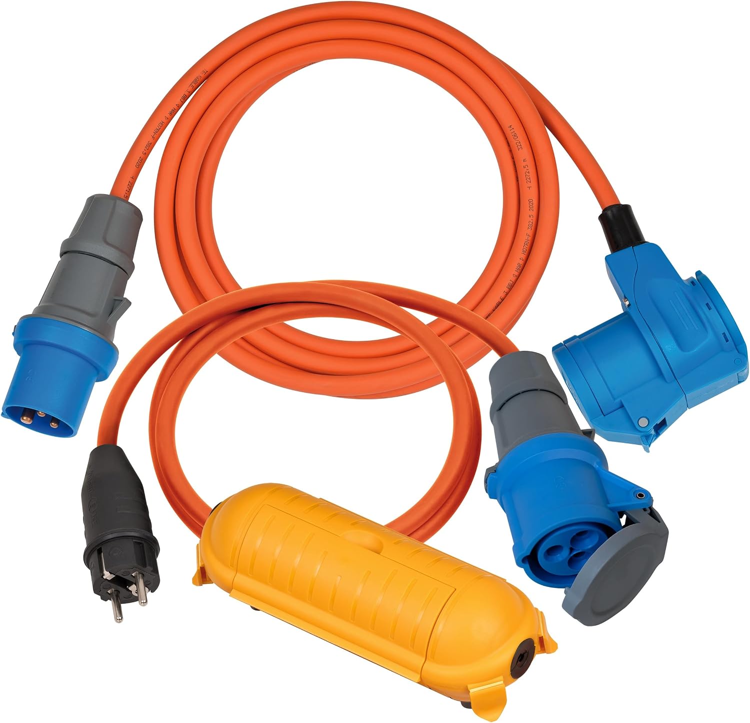 Brennenstuhl Kamp adaptör seti/CEE adaptör kablosu 1,5 m, CEE 230 V uzatma kablosu 3 m, Safe-Box Big IP44 (her kamp tatili için ideal kamp aksesuarı, IP44), turuncu