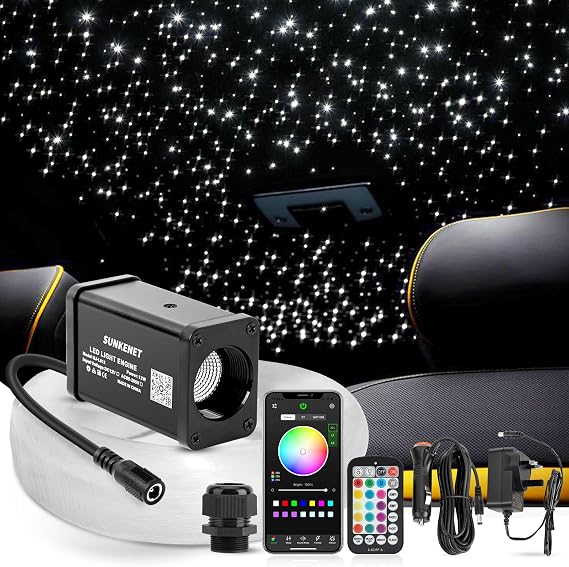 12W Mini Starlight Headliner Kit, 200pcs*0.03in*6.5ft Star Lights for Car/Home Ceiling, Fiber Optic Lights with Bluetooth APP/Remote Control/Music Effect