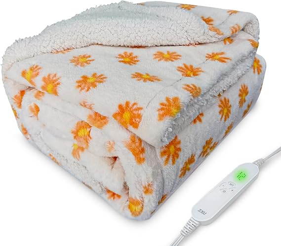 Heated Blanket Electric Throw Blanket- Ultra Soft Cozy Sherpa Heating Blanket,50" x 60" Fast Heating Blanket, 12 Heating Levels & 1-24h Auto-Off, Machine Washable, for Home Office, Blue