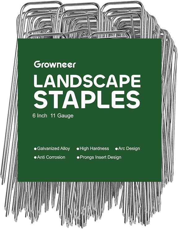 GROWNEER 300 Pack Landscape Staples 6 Inch Garden Stakes 11 Gauge Weed Barrier Fabric Pins Galvanized Tent Stakes for Plant Cover, Outdoor Decoration, Turf Grass and Chirstmas