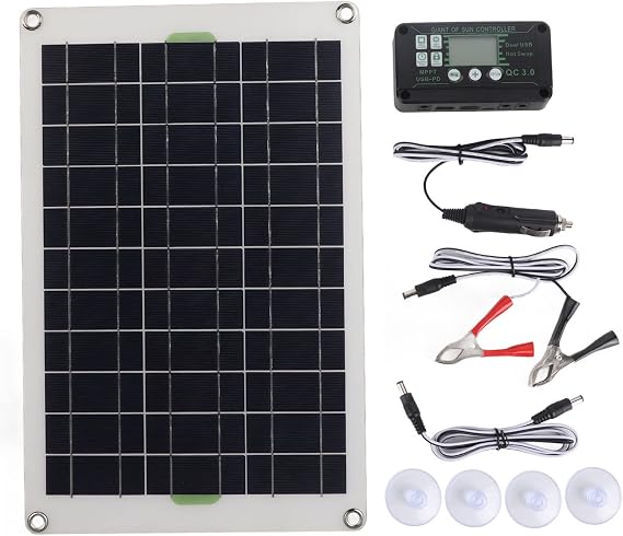 50W Solar Panel Kit, 12V/24V High Efficiency Monocrystalline Solar Panel, Portable Waterproof Solar Panel Trickle Charging Kit with 30A Controller for RV, Boat, Trailer, Camper