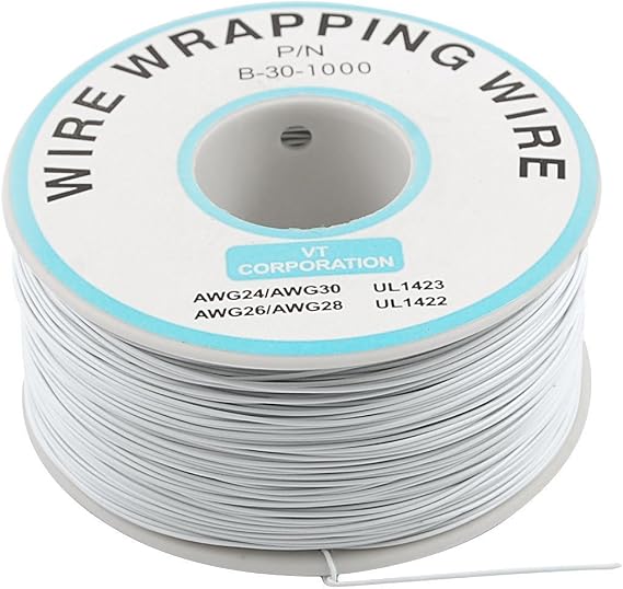 URBEST 305M White PCB Solder PVC Coated Tin Plated Copper Wire Wire-Wrapping 30AWG 105 Celsius Cable Roll (White)
