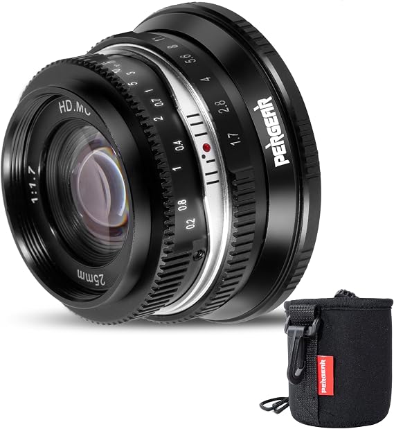 Pergear 25mm F1.7 Large Aperture Manual APS-C M4/3 Mount Lens Compatible with GH6, GH5,GH5II GH4, GM5, GX1, G9II Olympus OM-1 II, E-M5 III,OM-5,E-P7,E-M10 IV (Black)