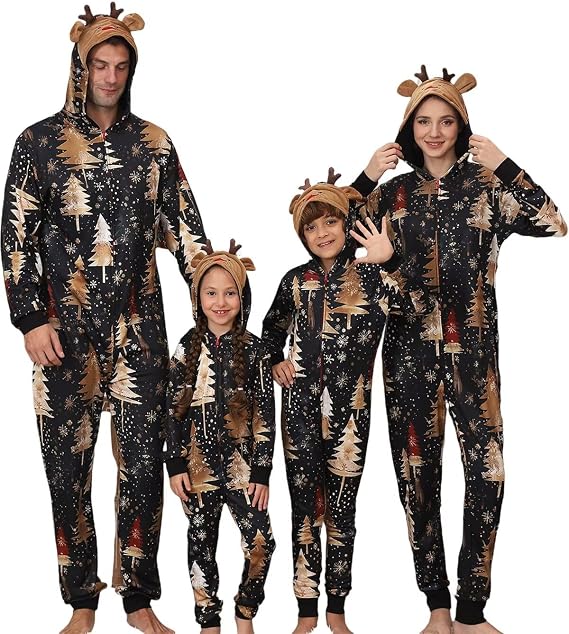 YEAXLUD Cute Matching Christmas Pajamas for Family One Piece Sleepwear Holiday Couples Onesies Adult Pijamas Jammies Xmas Pjs