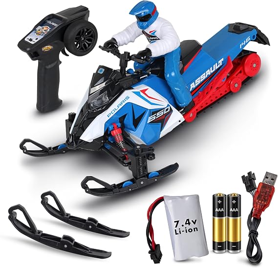 NKOK Polaris Switchback Assault RC Snowmobile Toy 1:10 Scale (Blue/Red)