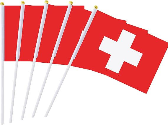 25 Pack Hand Held Small Mini Switzerland Swiss Stick Flag Round Top National Country Flags,Party Decorations Supplies For Parades,World Cup,Festival Events,International Festival