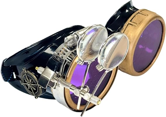 Steampunk Victorian Style Goggles with Compass Design & Ocular Loupe, Rave Glasses