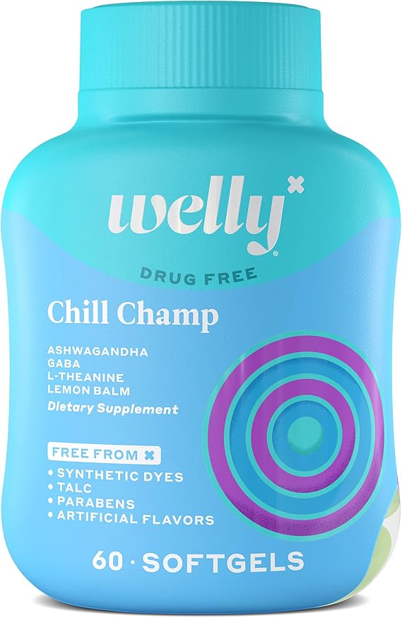 Welly Remedies | VMS Chill Champ (Drug Free) | Ashwagandha, GABA for A Non-Drowsy Calm Mood, L-Theanine, Lemon Balm Extract