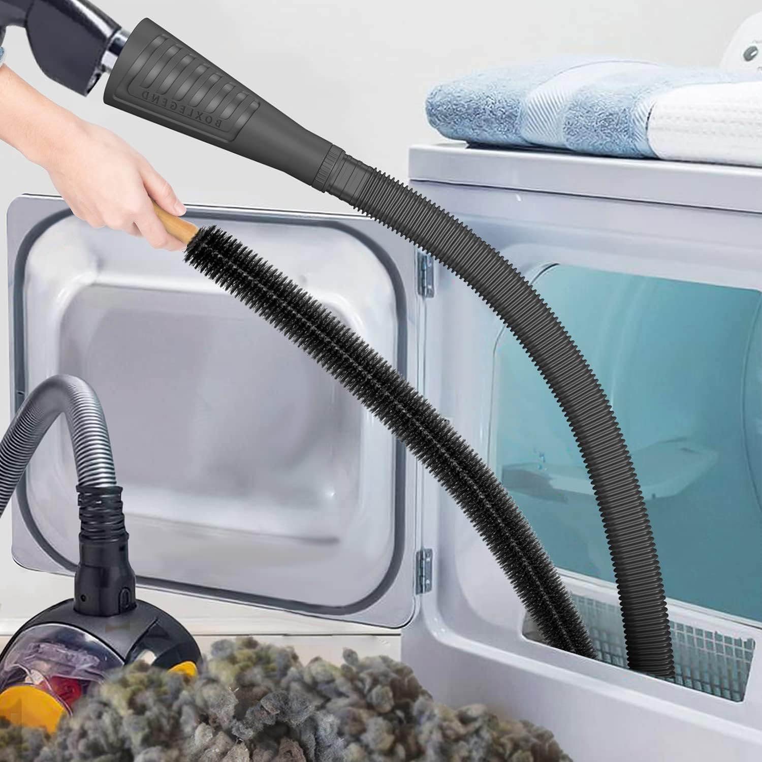 Sealegend 2 Pieces Dryer Vent Cleaner Kit, Dryer Lint Vacuum Attachment and Dryer Lint Screens Cleaner Brush,Flexible Lint Remover Hose Black