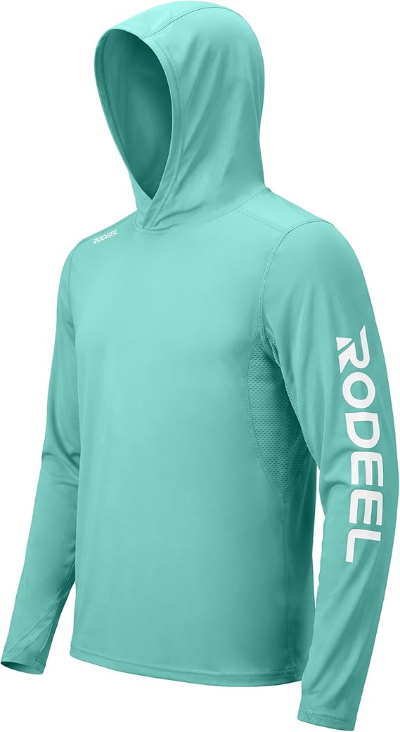 Rodeel Men's UPF 50+ Long Sleeve Fishing Sun Hoodie with Mask and Neck Gaiter