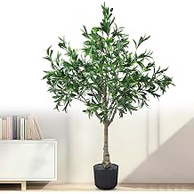 Olive Trees Artificial Indoor Outdoor, 3.6FT Fake Olive Trees in Pot,Potted Faux Shrubs with Planter, Large Artificial Tree Plants,Natural Wood Trunk Realistic Fruits Leaves for Room Garden Porch