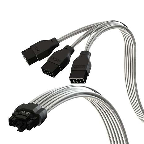 LINKUP - AVA PCIE 5.0 16Pin (12+4) High Current Power Cable | 16AWG, Molded, Soldered & PE Type | For 3x8Pin PCIE 4.0 PSU | Compatible with RTX50 RTX40 RTX30 FE GPUs | 40cm White