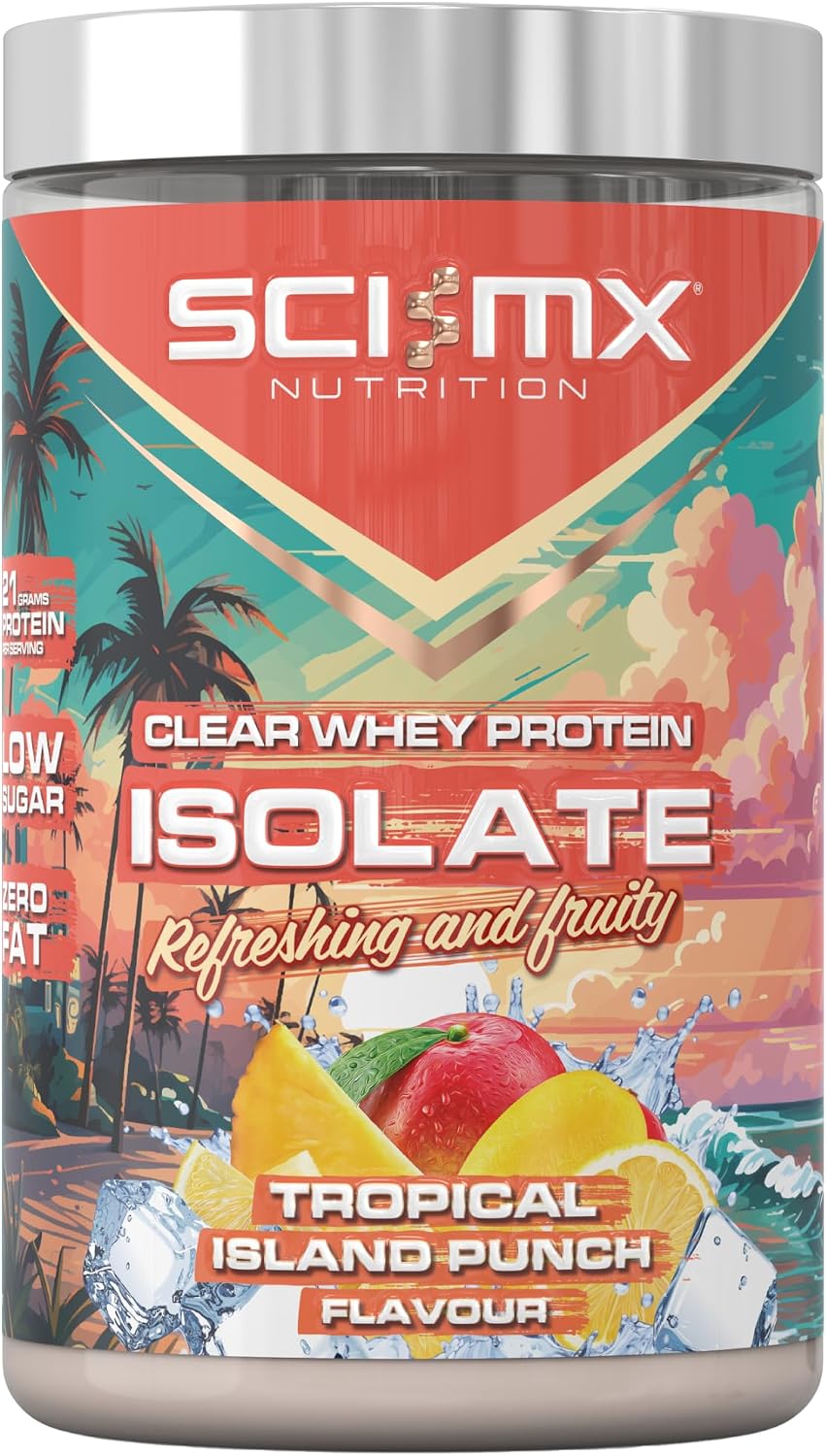 SCI-MX Clear Whey Isolate Protein - Tropical Flavour - Lean Formula for Muscle Growth & Maintenance • Zero Fat • Low Sugar • Non-GMO • 400g • 21g Protein per Serving